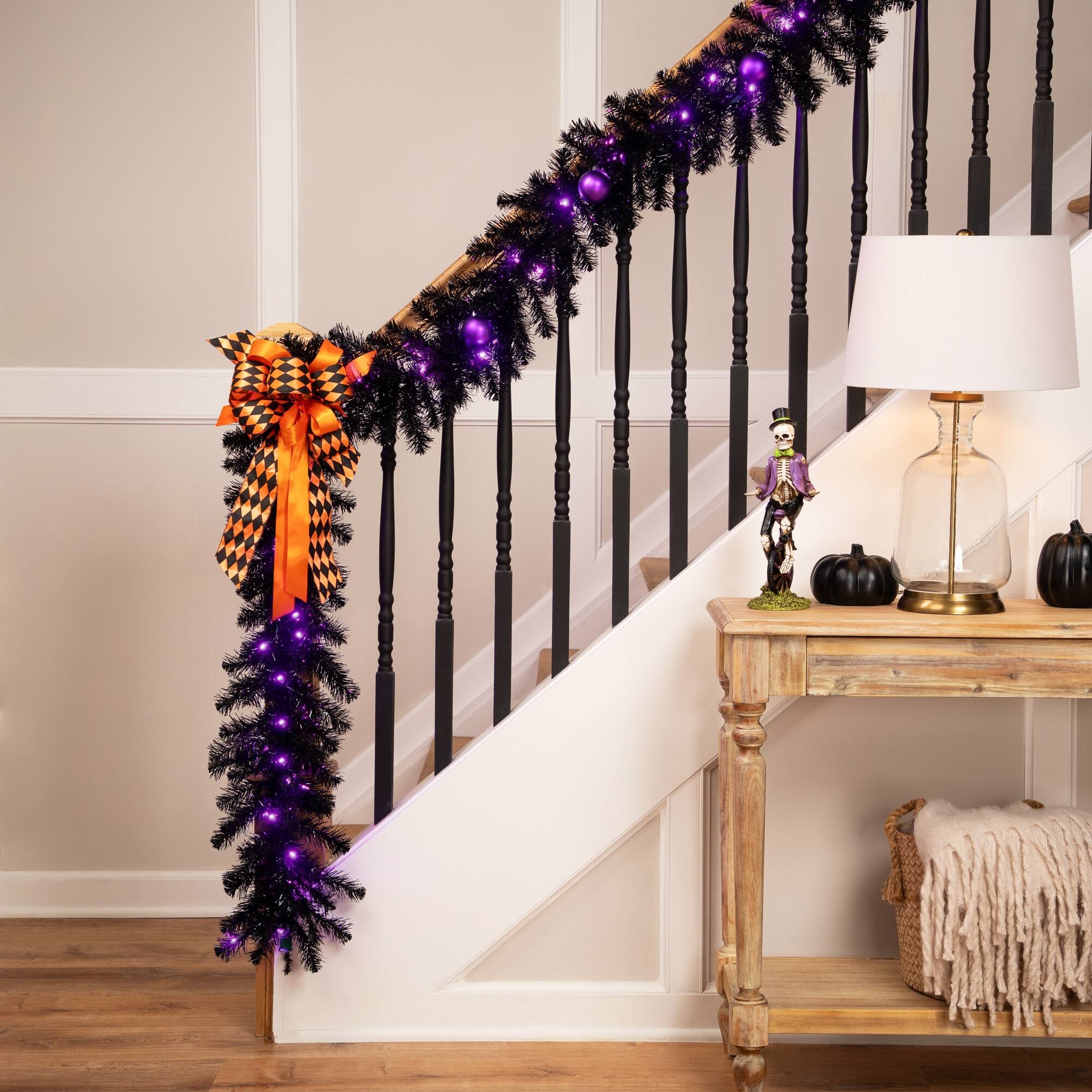 9ft. Purple LED Pre-Lit Black Crystal Pine Artificial Halloween Garland